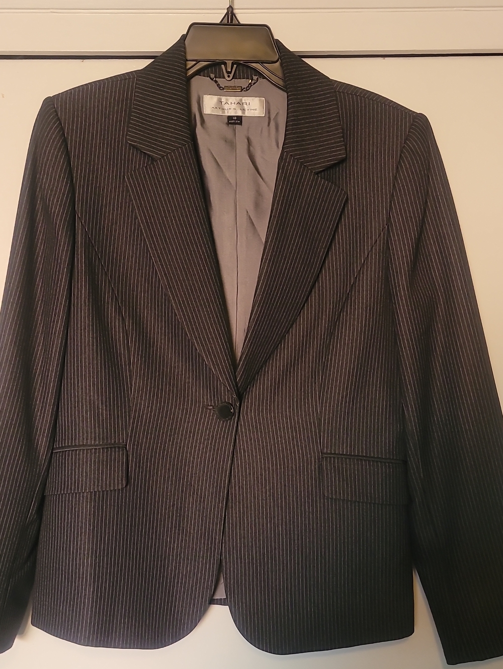 Tahari ASL Charcoal Pinstripe Single-Button Blazer